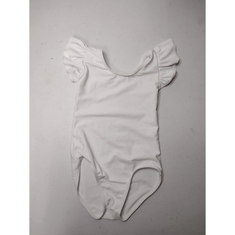 Girls White Flutter Sleeve‎ Ballet Dance Leotard Gymnastics Bodysuit XS